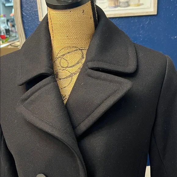 NILI LOTAN RED CUFF VIRGIN WOOL SHORT PEACOAT BLACK SIZE 6 - Picture 3 of 16